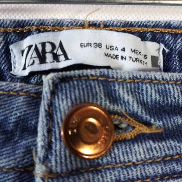 Zara Blue High Rise Button Fly Raw Hem Jeans Size 4 - Picture 5 of 8